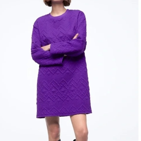 purple sweater dress zara NWT Zara Purple Sweater Mini Dress Size Small Ribbed